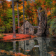 nature, autumn, leaves, park, mill, reflection, tree, lake, forest wallpaper