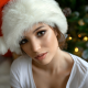 women, brunette, santa hat, christmas tree, model, face, portrait wallpaper