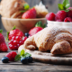 strawberry, blueberry, raspberry, croissants, pastries, food wallpaper