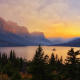 saint mary lake, montana, mountains, lake, sunset, landscape, glacier national park, fir, nature wallpaper