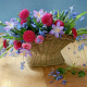 table, basket, flowers, snowdrops, crocuses, spring wallpaper