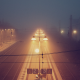 train station, night, mist, fog, railroad wallpaper