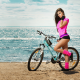 bicycle, model, sport, pose, sea, beach, women, girl, sexy legs wallpaper