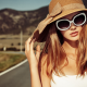 road, sun hats, blonde, tank top, girl, woman, white clothing, rings, looking at viewer, depth of fi wallpaper