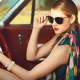 sunglasses, scarf, bangles, red lipstick, car, blonde, vintage, sitting, women wallpaper
