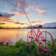 norway, nature, lake, sunset, bicycle, fishing rod wallpaper