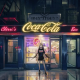 girl, street, cafe, sign, coca cola, art, anime wallpaper