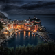 city, cityscape, Cinque Terre, Italy, night, stars, sea, boat, building, dock wallpaper