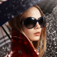 umbrella, blonde, sunglasses, open mouth, raincoat, rain wallpaper