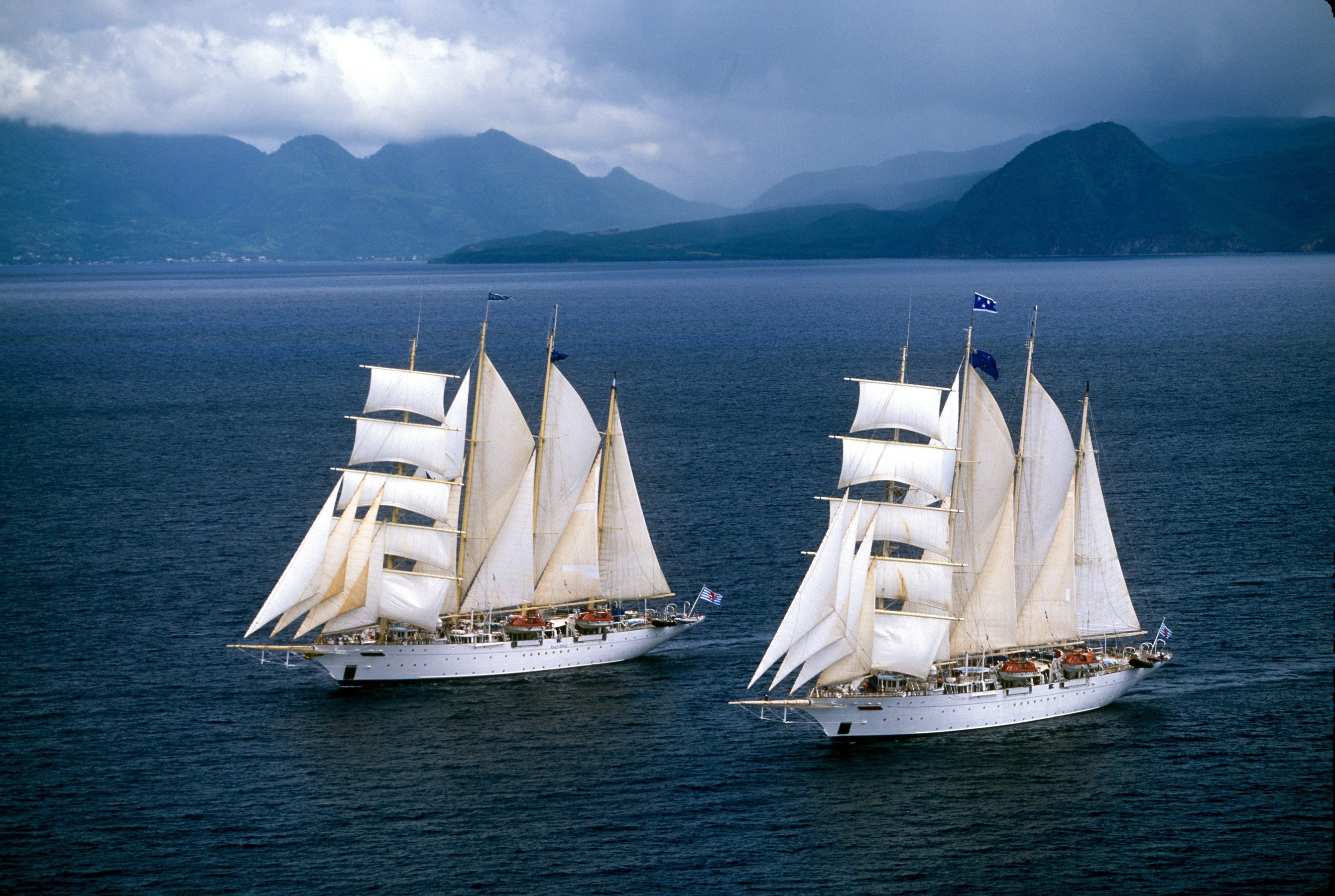 Download 2681x1800 ship, sailboat, nature, island, sea, mountains, sail, st...