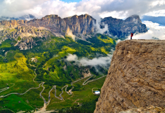 sella group, chain, Dolomites, Italy, nature, mountains, clouds wallpaper