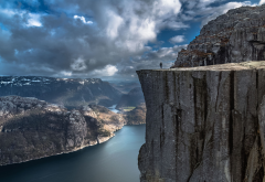Norway, Preikestolen, nature, landscape, fjord, alone, cliff, mountain, sea, rock wallpaper