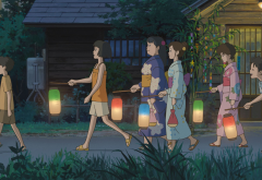 When Marnie Was There, children, kids, anime girls, night, lanterns, kimono wallpaper