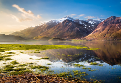 landscape, lake, mountains, nature, Italy, grass, water wallpaper
