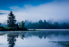 lake, morning, mist, blue, forest, water, reflection, Washington state, nature, sunrise, landscape wallpaper