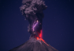 volcano, landscape, clouds, lightning, nature, eruption wallpaper
