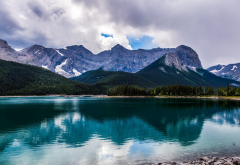 Alberta, Canada, nature, landscape, lake, reflections, mountains, clouds, water wallpaper
