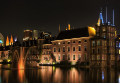 architecture, building, water, reflection, night, lights, old building, fountain wallpaper