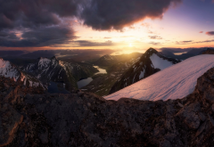 Norway, mountains, nature, landscape, clouds, sunset, snow, fjord wallpaper