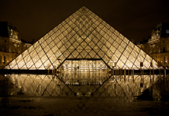 Louvre, Paris, pyramid, Fance, city, night wallpaper
