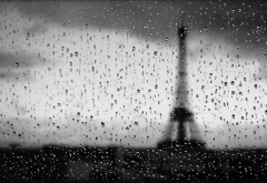 rain, water on glass, raindrops, drops, glass, eiffel tower, paris, france wallpaper