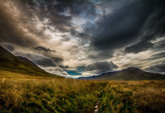 clouds, mountains, sky, grass, Iceland, sunset, nature, landscape, field wallpaper