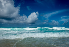 Seychelles, ocean, beach, waves, clouds, island, tropical, water, blue, nature, landscape wallpaper