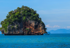 sea, boat, rock, limestone, krabi, thailand, tropical, nature wallpaper