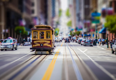 San Francisco, city, street, tilt shift, tram, usa wallpaper