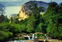 waterfall, mountains, Chile, nature, landscape, forest, tree wallpaper