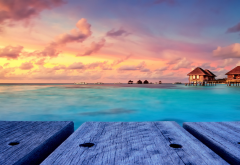 Maldives, resorts, tropics, beach, sea, nature, sunset, landscape, bungalow, walkway wallpaper