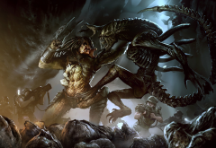 Alien vs. Predator, artwork, Xenomorph, aliens, alien, predator wallpaper