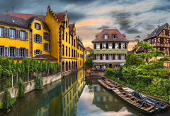 colmar, france, city, canal, boat, water, reflections, urban, architecture wallpaper