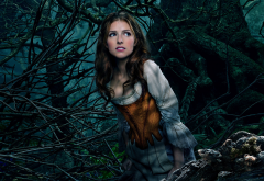 Anna Kendrick, Into the Woods, Cinderella, movies, women, actress, brunette, nature, tree, dress wallpaper