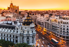 Madrid, Spain, city, cityscape, sunset, street, car, architecture wallpaper