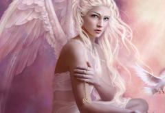 angel, fantasy, art, wings, blonde, women, dove wallpaper