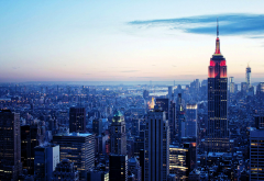 New York, usa, city, skyscrapers, sunset wallpaper