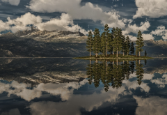 nature, clouds, tree, water, reflection, mountains wallpaper