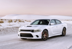 Dodge Charger Hellcat, car, snow, winter, road, Dodge Charger, Dodge wallpaper