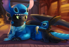 Lilo and Stitch, dragon, Toothless, How to Train Your Dragon, Stitch wallpaper