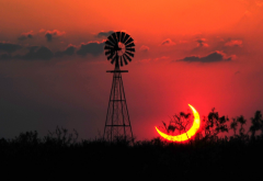 nature, landscape, sun, texas, eclipse, windmill wallpaper