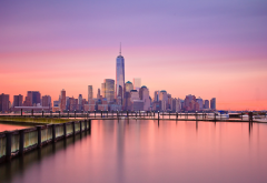 New York City, reflection, One World Trade Center, sunset, usa, city wallpaper