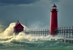 lighthouse, sea, coast, waves wallpaper