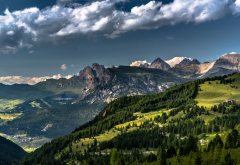 nature, dolomites, mountains, alps, forest, summer, grass, clouds, Italy wallpaper