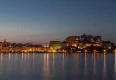 Calvi, Haute-Corse, citadel, sea, night, corsica, city wallpaper