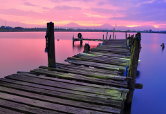 pier, dock, sunset, nature, river wallpaper