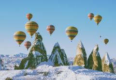 hot air balloon, balloon, cappadocia, turkey, winter, snow wallpaper