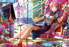 nekomimi, technology, anime girls, pink hair, original characters wallpaper