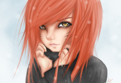 redhead, cat-like, yellow eyes, girl, anime wallpaper