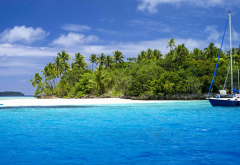 tonga, oceania, nature, tropical, yacht, palm trees, island, sand wallpaper